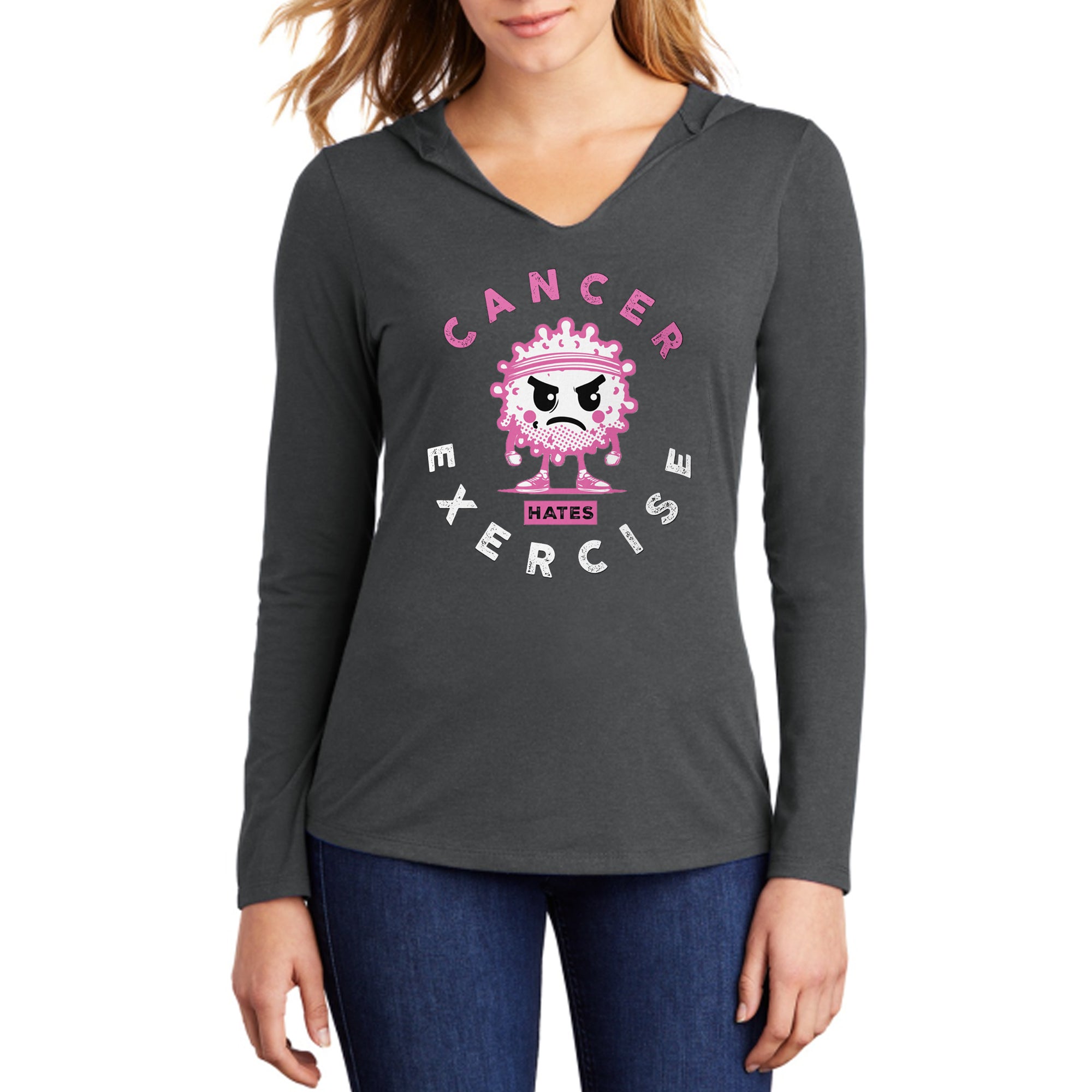 Women's Perfect Tri-Blend Hoodie, Pink on Black Frost
