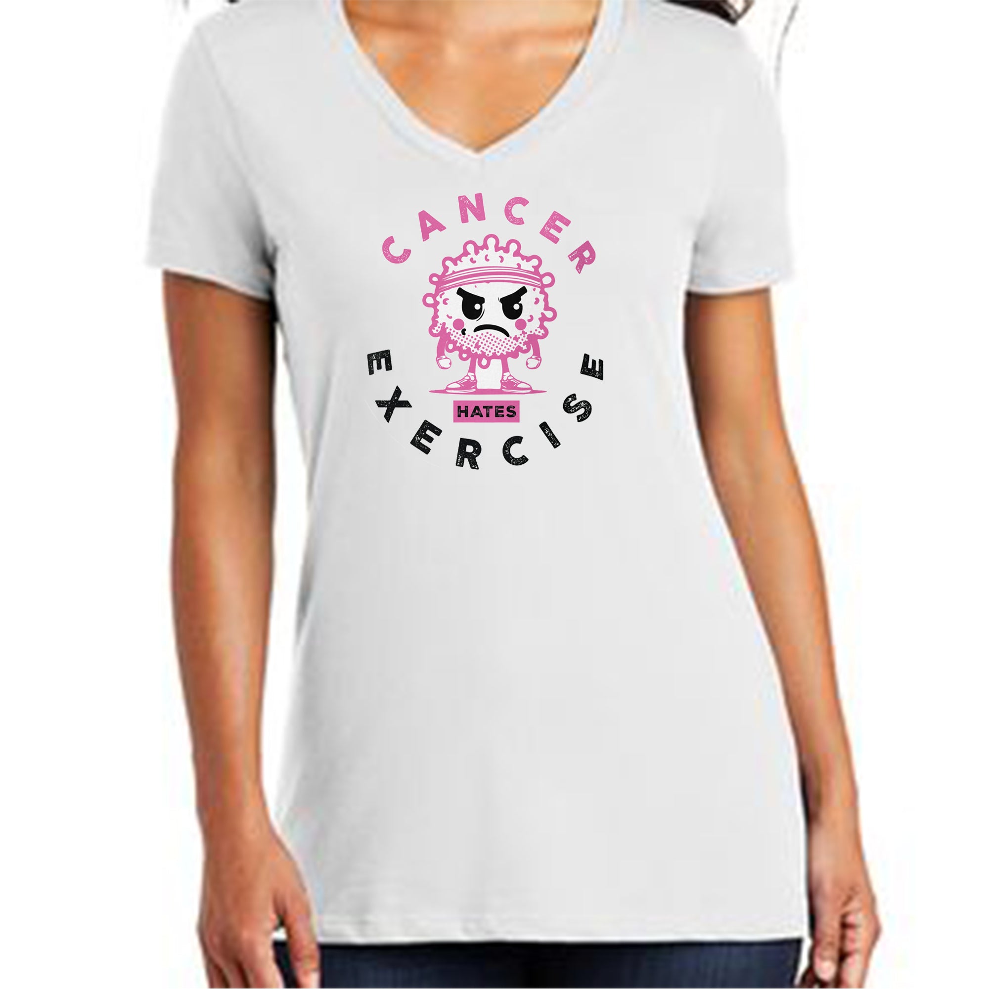 Women's Perfect Tri-Blend V-Neck, Pink on White Tee